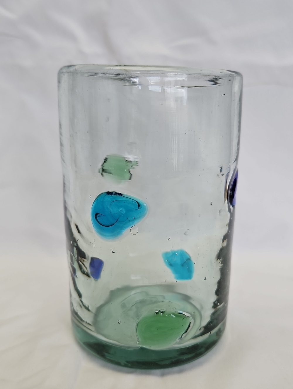 Murano Clear Glass Tumbler with Blue and Green Insets